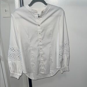 Chico's White Button-Up Blouse with Lace Detail